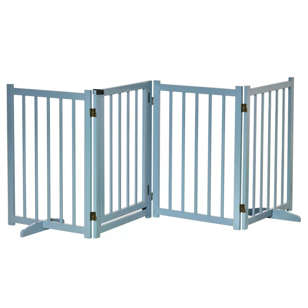 Wide Wooden Dog Gate 80 cm Tall Freestanding with 4 Panels, Support Feet, two colours - Slickers ◊ Doghouse