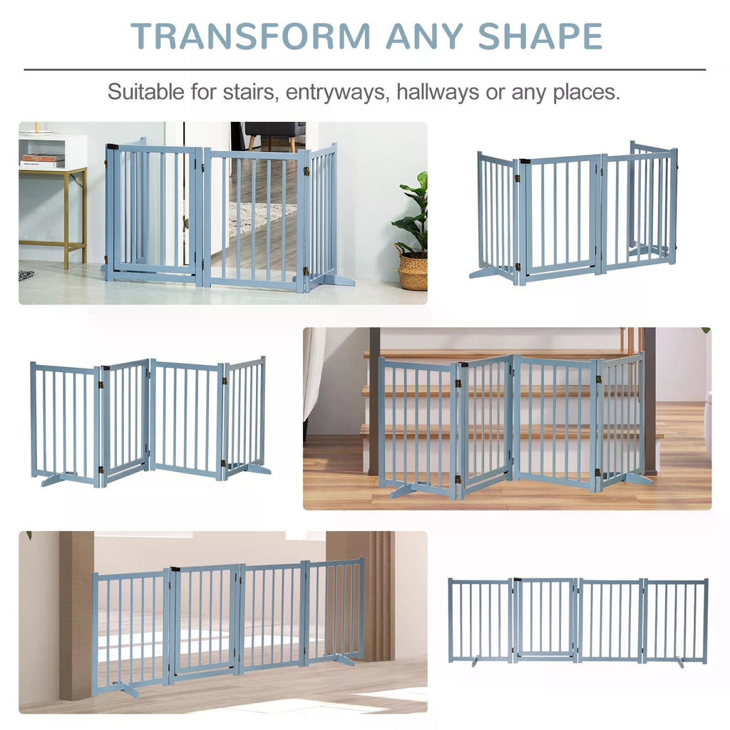 Wide Wooden Dog Gate 80 cm Tall Freestanding with 4 Panels, Support Feet, two colours - Slickers ◊ Doghouse