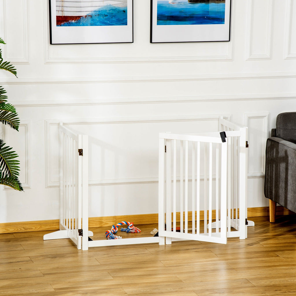 Wide Wooden Dog Gate 80 cm Tall Freestanding with 4 Panels, Support Feet, two colours - Slickers ◊ Doghouse
