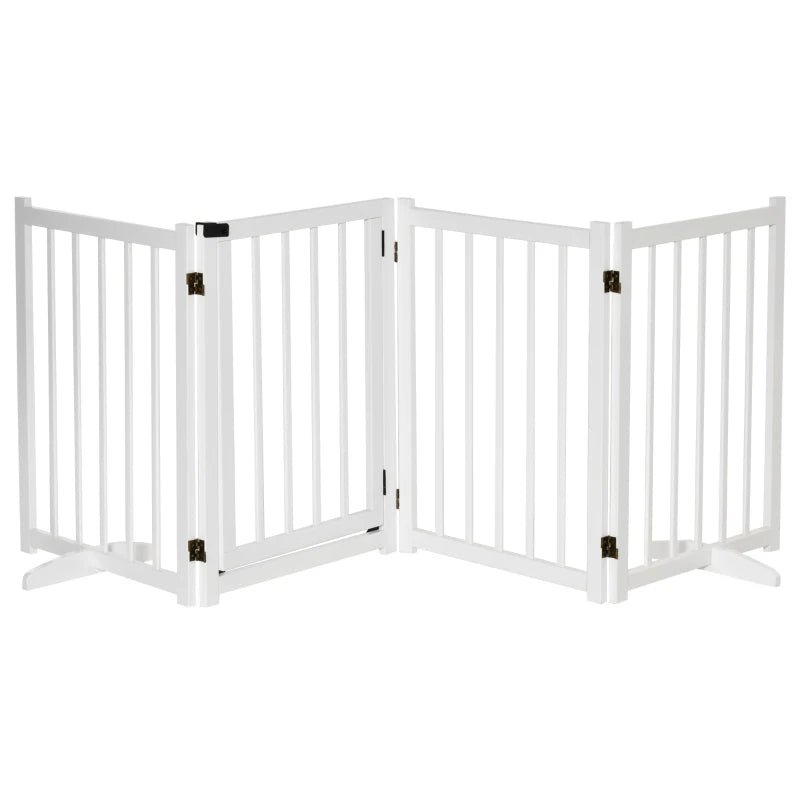 Wide Wooden Dog Gate 80 cm Tall Freestanding with 4 Panels, Support Feet, two colours - Slickers ◊ Doghouse