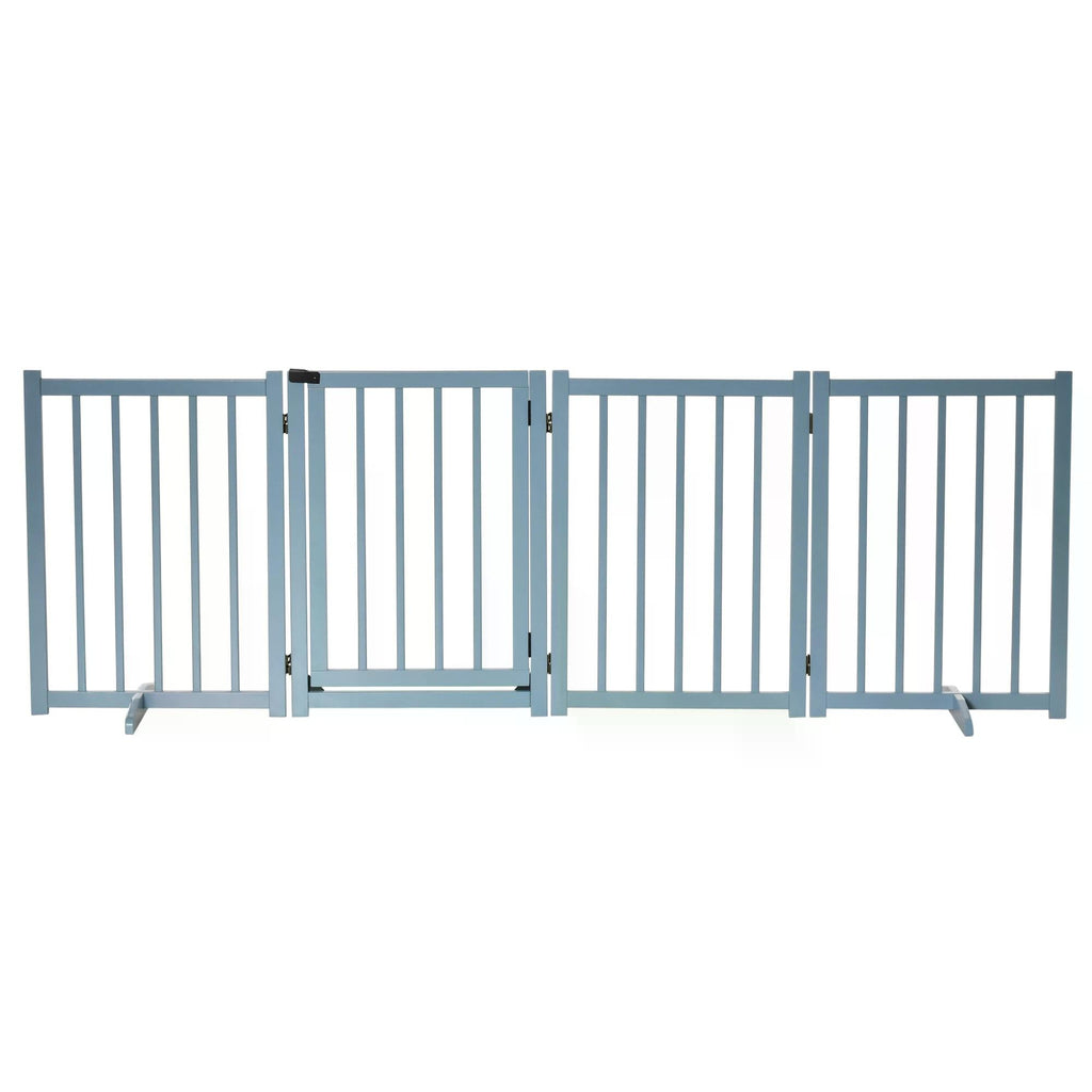 Wide Wooden Dog Gate 80 cm Tall Freestanding with 4 Panels, Support Feet, two colours - Slickers ◊ Doghouse