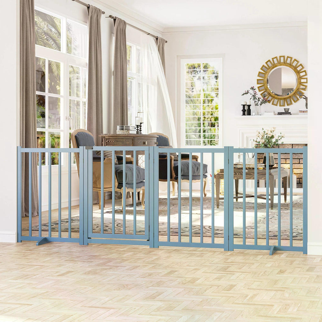 Wide Wooden Dog Gate 80 cm Tall Freestanding with 4 Panels, Support Feet, two colours - Slickers ◊ Doghouse