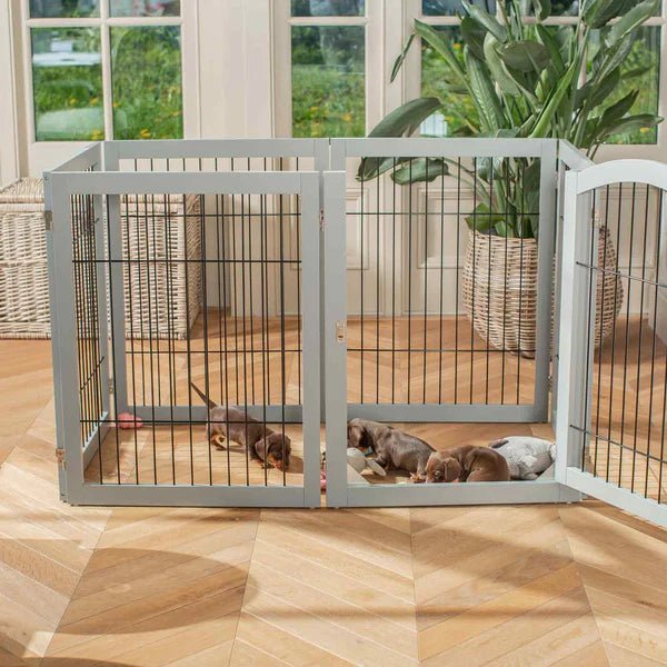 Wooden Puppy Play Pen in White and Grey - Slickers ◊ Doghouse