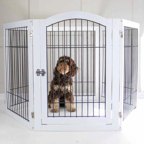 Wooden Puppy Play Pen in White and Grey - Slickers ◊ Doghouse