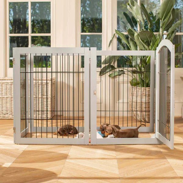Wooden Puppy Play Pen in White and Grey - Slickers ◊ Doghouse