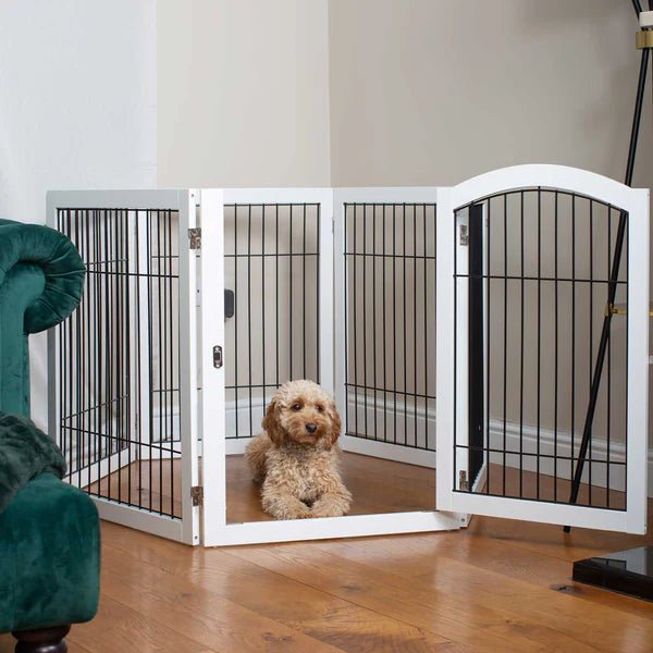 Wooden Puppy Play Pen in White and Grey - Slickers ◊ Doghouse