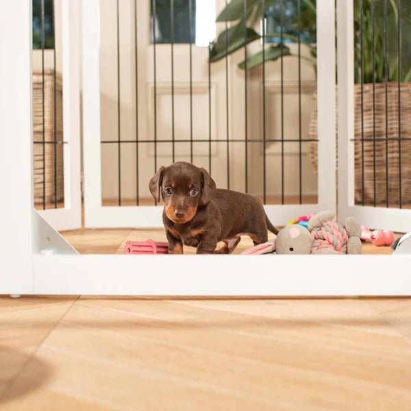 Wooden Puppy Play Pen in White and Grey - Slickers ◊ Doghouse
