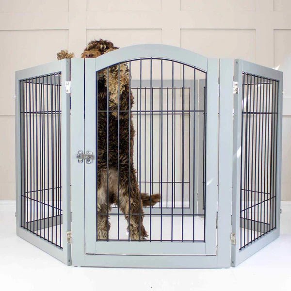 Wooden Puppy Play Pen in White and Grey - Slickers ◊ Doghouse