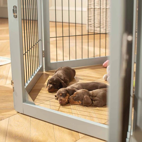 Wooden Puppy Play Pen in White and Grey - Slickers ◊ Doghouse