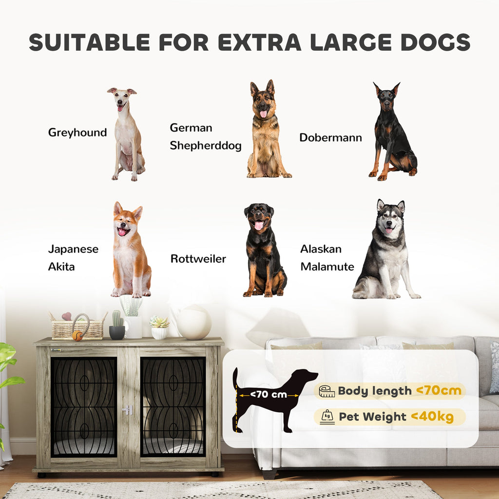 XL Indoor Dog Crate Furniture with Soft Washable Cushion, Lockable Front Door - Slickers ◊ Doghouse