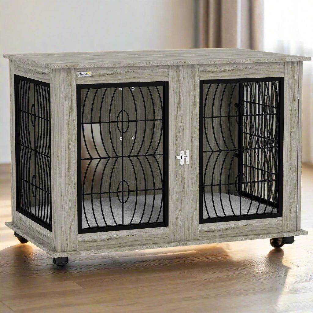 XL Indoor Dog Crate Furniture with Soft Washable Cushion, Lockable Front Door - Slickers ◊ Doghouse