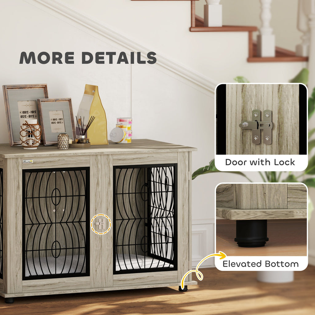 XL Indoor Dog Crate Furniture with Soft Washable Cushion, Lockable Front Door - Slickers ◊ Doghouse