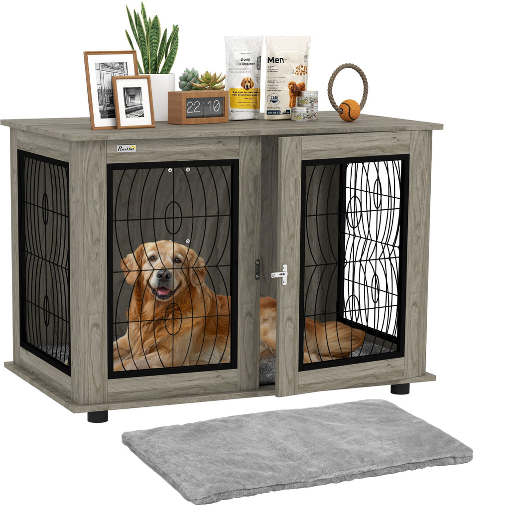 XL Indoor Dog Crate Furniture with Soft Washable Cushion, Lockable Front Door - Slickers ◊ Doghouse