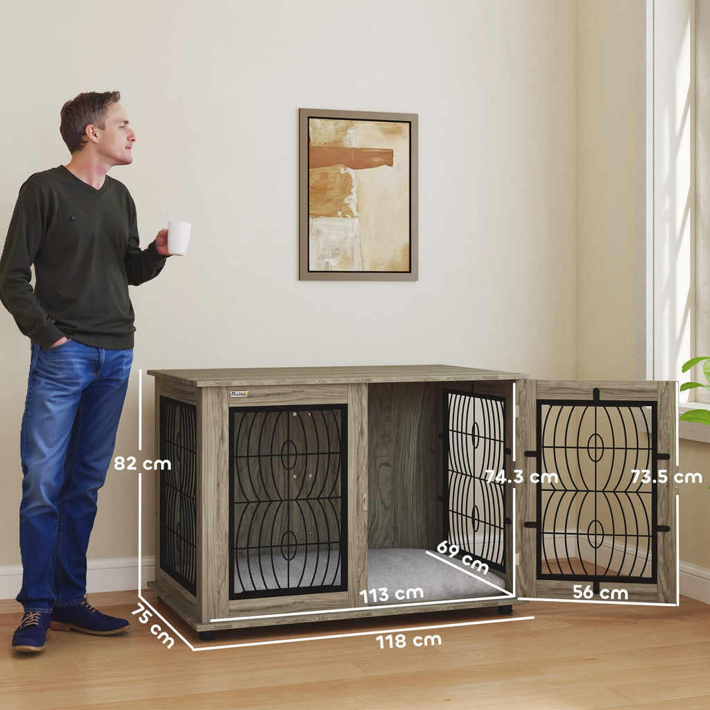 XL Indoor Dog Crate Furniture with Soft Washable Cushion, Lockable Front Door - Slickers ◊ Doghouse