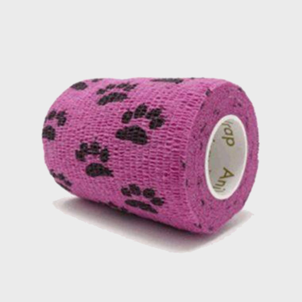 SIMPLY2 Bandage 5cm / Paw Print Pink AniWrap Cohesive Pet Bandages