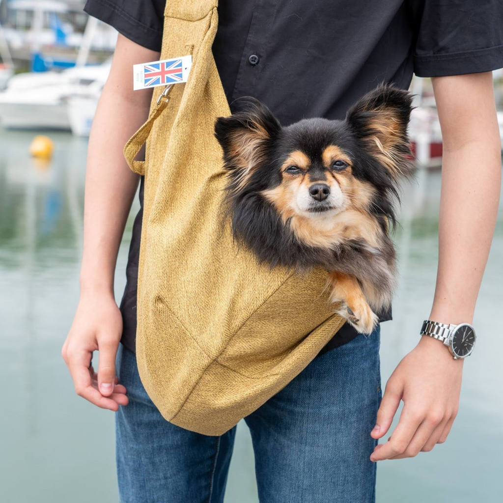 Slickers ◊ Doghouse Dog Carrier Mustard Tweed Dog Sling